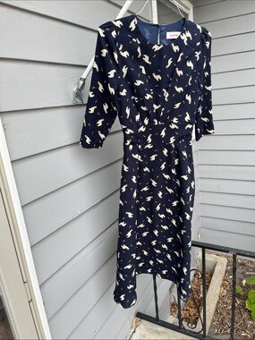 Louche Navy Midi Dress with Cream Animal Print alpaca